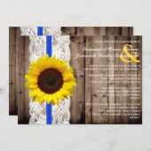 Rustic Wooden en Lace met zonnebloembruiloft Kaart (Voorkant / Achterkant)