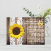 Rustic Wooden en Lace met zonnebloembruiloft Kaart (Staand voorkant)