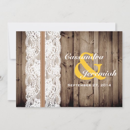 Rustic Wooden en Lace met zonnebloembruiloft Kaart (Achterkant)