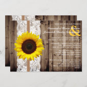 Rustic Wooden en Lace met zonnebloembruiloft Kaart (Voorkant / Achterkant)