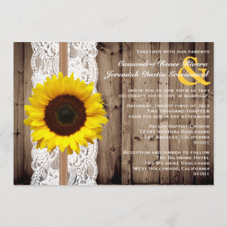 Rustic Wooden en Lace met zonnebloembruiloft Kaart
