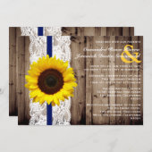 Rustic Wooden en Lace met zonnebloembruiloft Kaart (Voorkant / Achterkant)