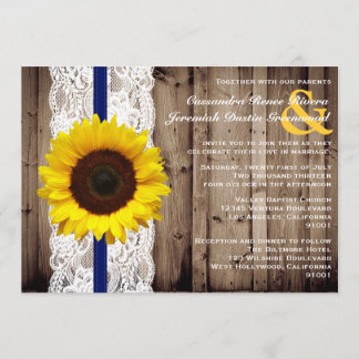 Rustic Wooden en Lace met zonnebloembruiloft Kaart