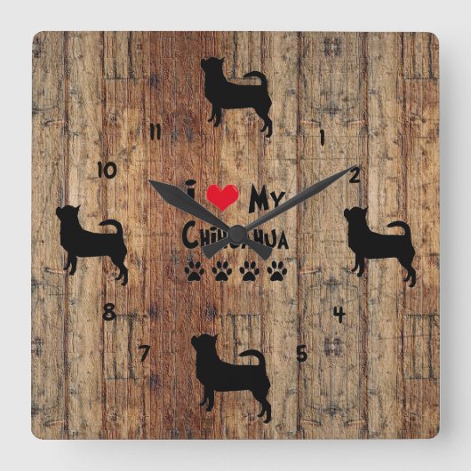 Rustic Wooden Faux Chihuahua Wall Clock Vierkante Klok (Voorkant)