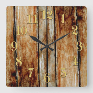 Rustic Wooden Fence Boards Timber Effect Clock Vierkante Klok