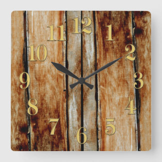 Rustic Wooden Fence Boards Timber Effect Clock Vierkante Klok