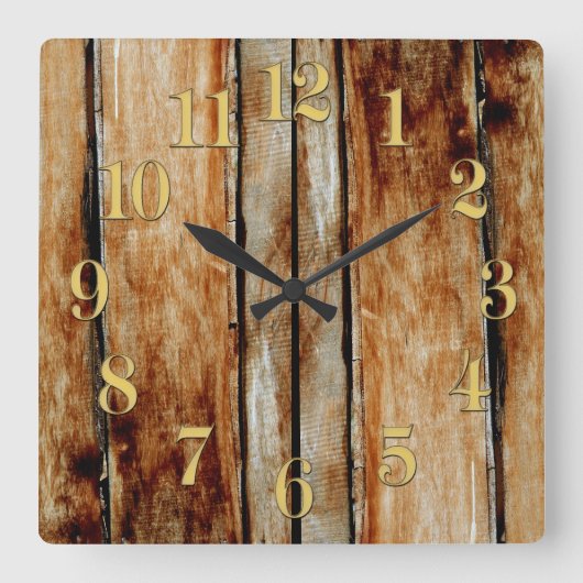 Rustic Wooden Fence Boards Timber Effect Clock Vierkante Klok (Voorkant)