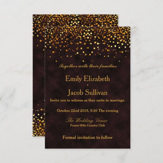 Rustic Wooden Gold Foil Confetti Elegant Wedding Save The Date (Voorkant / Achterkant)