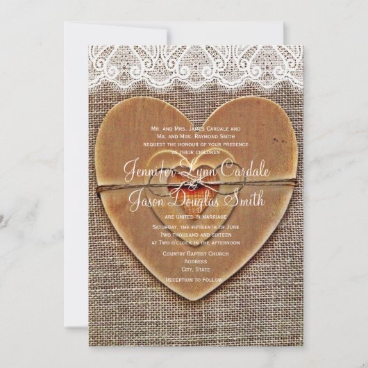 Rustic Wooden Heart Burlap Weddenschap Kaart (Voorkant)