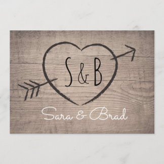 Rustic Wooden Heart Elegant Wedding Invitation Kaart