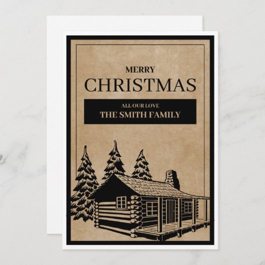 Rustic Wooden House Merry Kerstfeestay Card Kaart (Voorkant / Achterkant)
