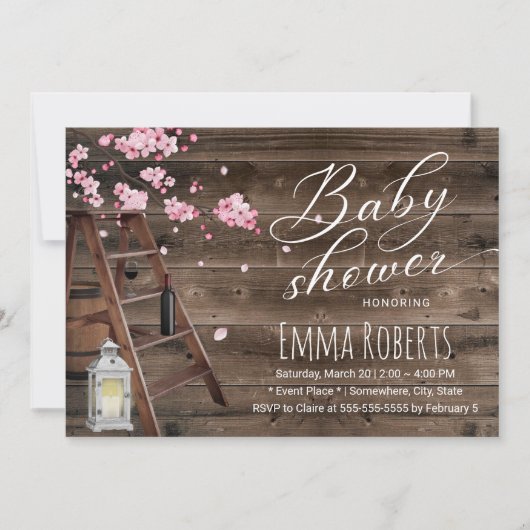 Rustic Wooden Ladder Cherry Blossom Baby shower Kaart (Voorkant)