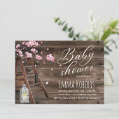 Rustic Wooden Ladder Cherry Blossom Baby shower Kaart (Staand voorkant)