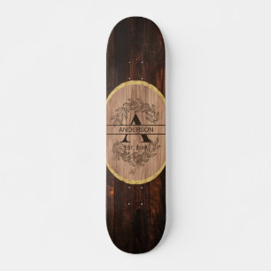 Rustic Wooden Monogram Naam Aangepaste Familienaam Persoonlijk Skateboard