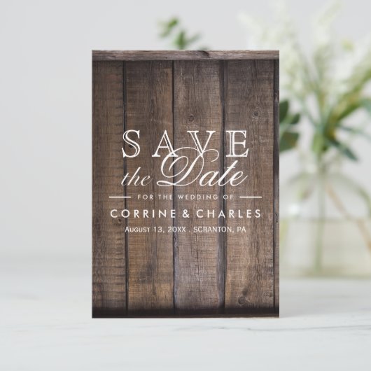 Rustic Wooden Pallet Wedding - sla de datum op Save The Date (Staand voorkant)