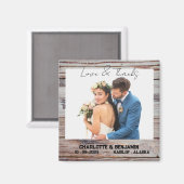 Rustic Wooden Photo Wedding Favor Magneet (Voorkant / Achterkant)