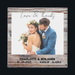 Rustic Wooden Photo Wedding Favor Magneet<br><div class="desc">Rustic Wooden Photo Wedding Favor magnet is uitgerust met een trouwe houten achtergrond, een tekst- en een bruiloft-fotosjabloon. Een perfect huwelijksgunstcadeau voor je gasten. Klik op de knop personaliseren om deze aan te passen met jouw tekst of foto. Ga naar mijn winkel "loveyouart" voor andere of vergelijkbare design. AFBEELDING CREDIT...</div>