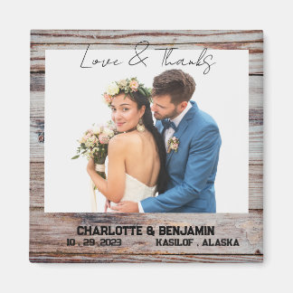 Rustic Wooden Photo Wedding Favor Magneet