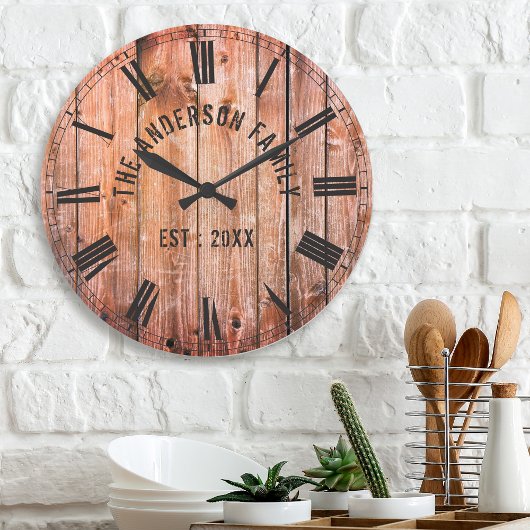 Rustic Wooden Planks Custom Family Name Farmhouse Grote Klok