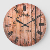 Rustic Wooden Planks Custom Family Name Farmhouse Grote Klok (Voorkant)