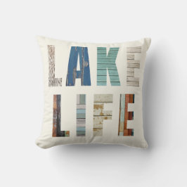 Rustic Wooden Planks "LAKE LIFE" Throw Pillow Kussen