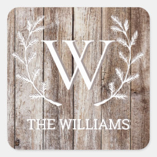 Rustic Wooden Planks Monogrammed Persoonlijke naam Vierkante Sticker