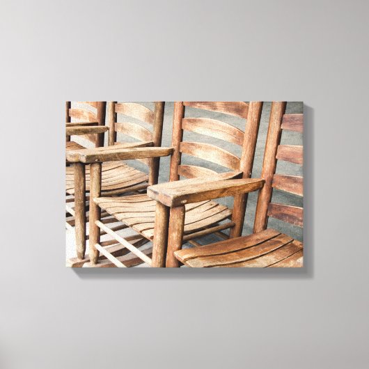 Rustic Wooden Rocking Chairs Canvas Afdruk (Voorkant)