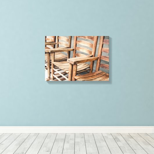 Rustic Wooden Rocking Chairs Canvas Afdruk (Insitu (Houten vloer))
