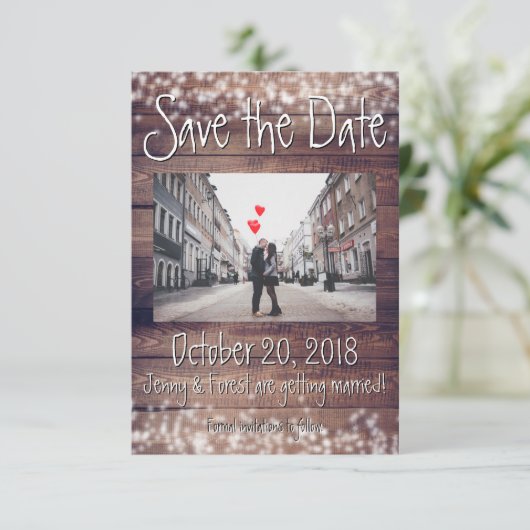 Rustic Wooden Save the Date! Kaart (Staand voorkant)