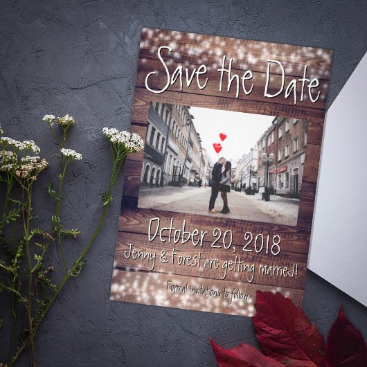 Rustic Wooden Save the Date! Kaart