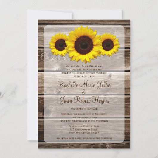 Rustic Wooden Sunflower Wedding 1.0 Kaart (Voorkant)