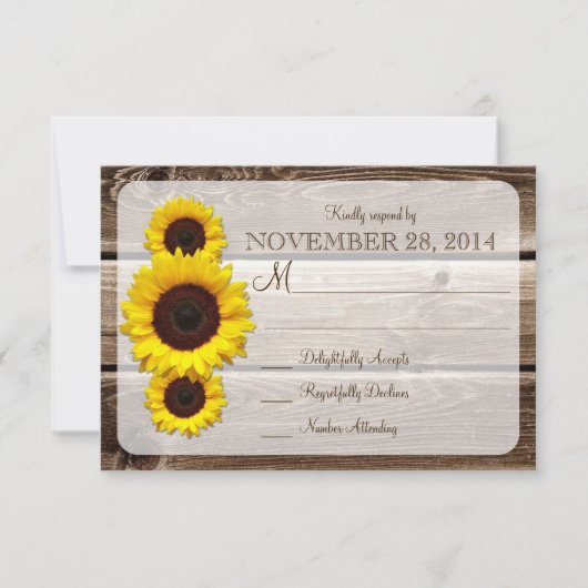 Rustic Wooden Sunflower Wedding RSVP1.0 RSVP Kaartje (Voorkant)