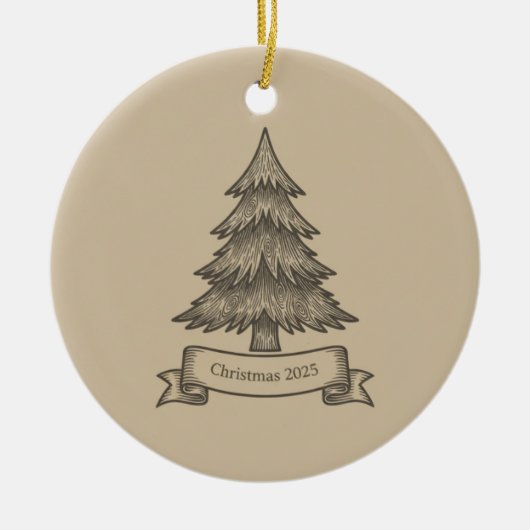 Rustic Wooden Tree Illustration Christmas Decor Keramisch Ornament (Voorkant)
