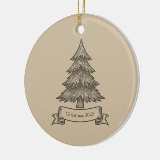 Rustic Wooden Tree Illustration Christmas Decor Keramisch Ornament (Links)