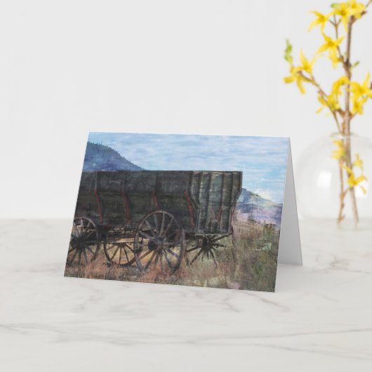 Rustic Wooden Wagon Blank Kaart (Gele Bloem)