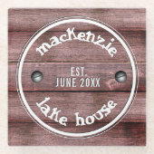 Rustic Wooden Weathered Fence Faux gegraveerd Glazen Onderzetter (Voorkant)