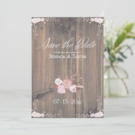 Rustic Wooden Wedding Flat Save the Date Card (Staand voorkant)