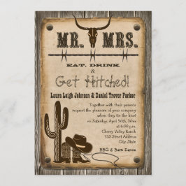 Rustic Wooden Western Style Wedding Uitnodiging