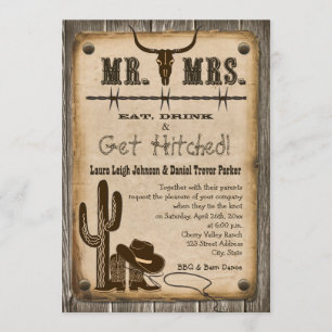 Rustic Wooden Western Style Wedding Uitnodiging