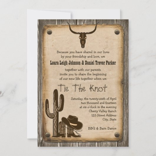 Rustic Wooden Western Style Wedding Uitnodiging 2 (Voorkant)