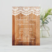 Rustic Wooden White Lace Country Rehearsal Dinner Kaart (Staand voorkant)