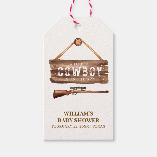 Rustic Wooden Wild West Cowboy Pistool Baby shower Cadeaulabel (Voorkant)