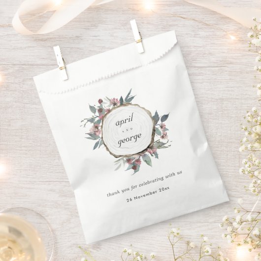 Rustic Wooden Wilde Roze Eucalyptus Floral Wedding Bedankzakje (Geknipt)