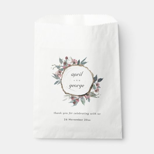 Rustic Wooden Wilde Roze Eucalyptus Floral Wedding Bedankzakje (Voorkant)