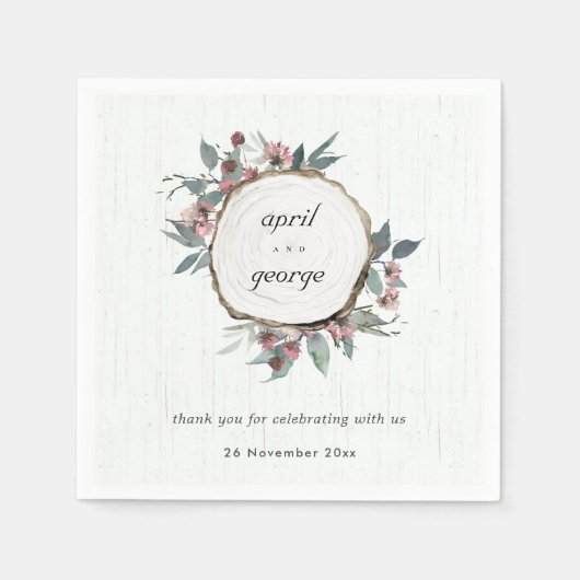 Rustic Wooden Wilde Roze Eucalyptus Floral Wedding Servet (Voorkant)
