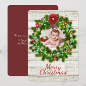 Rustic Woodgrain en Wreate kerstfotokaart Feestdagenkaart (Voorkant / Achterkant)