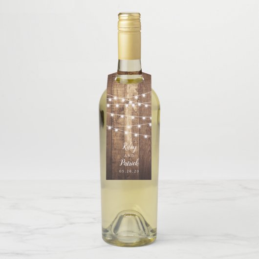 Rustic Woodgrain Farmhouse Custom Wedding Flessenhanger (Op fles)