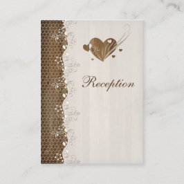 Rustic Woodgrain Floral Lace Hearts Enclosure Kaar Informatiekaartje