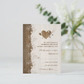 Rustic Woodgrain Floral Lace Hearts Wedding RSVP (Staand voorkant)