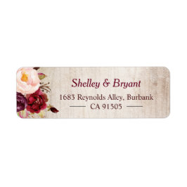 Rustic Woodgrain Kijk Burgundy Blush Floral Etiket
